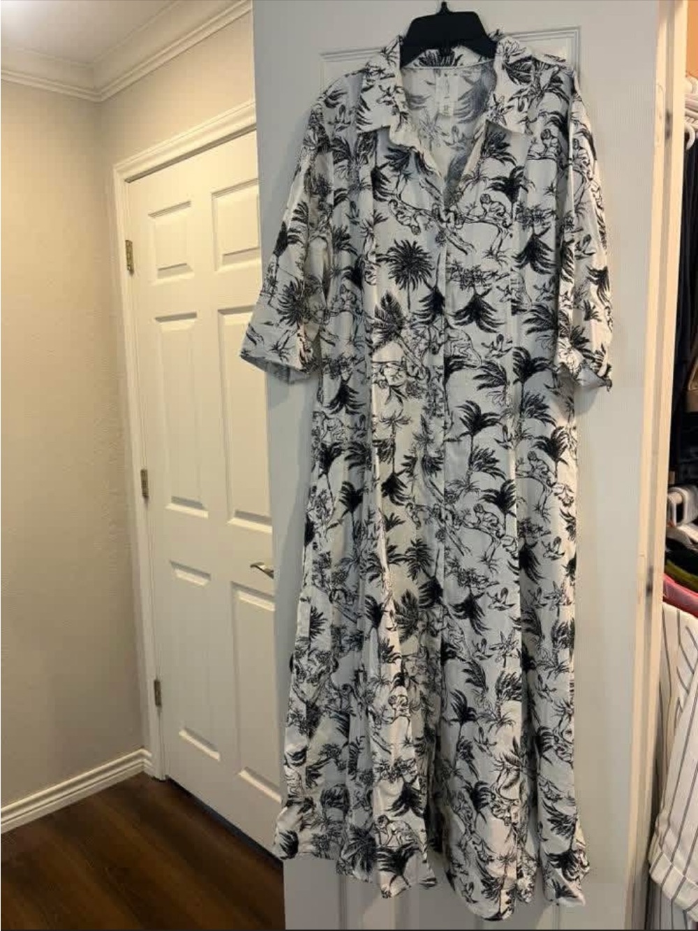 Joie White and Black Tropical Print Asymmetrical Maxi Dress